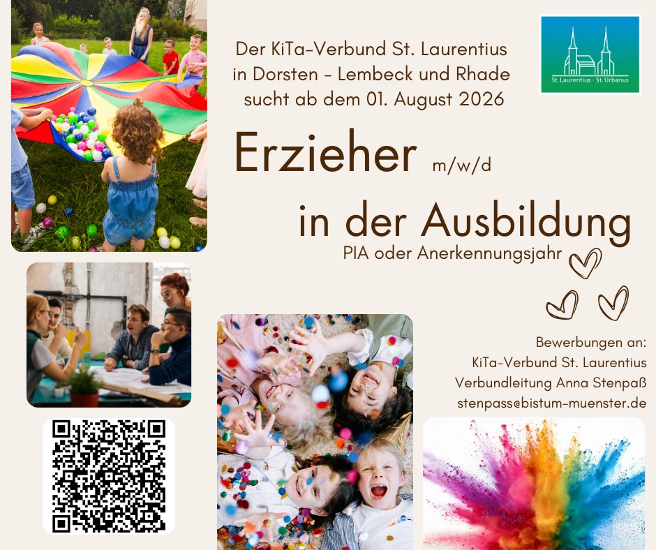 Stellenanzeige KiTa-Verbund St. Laurentius Dorsten: Erzieher (m/w/d) in der Ausbildung, PiA oder Anerkennungsjahr, ab 1. August 2026